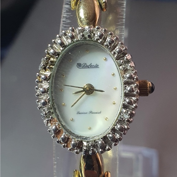 Vintage Dufonte by Lucien Piccard 70316DWH Goldtone/MOP Rhinestone